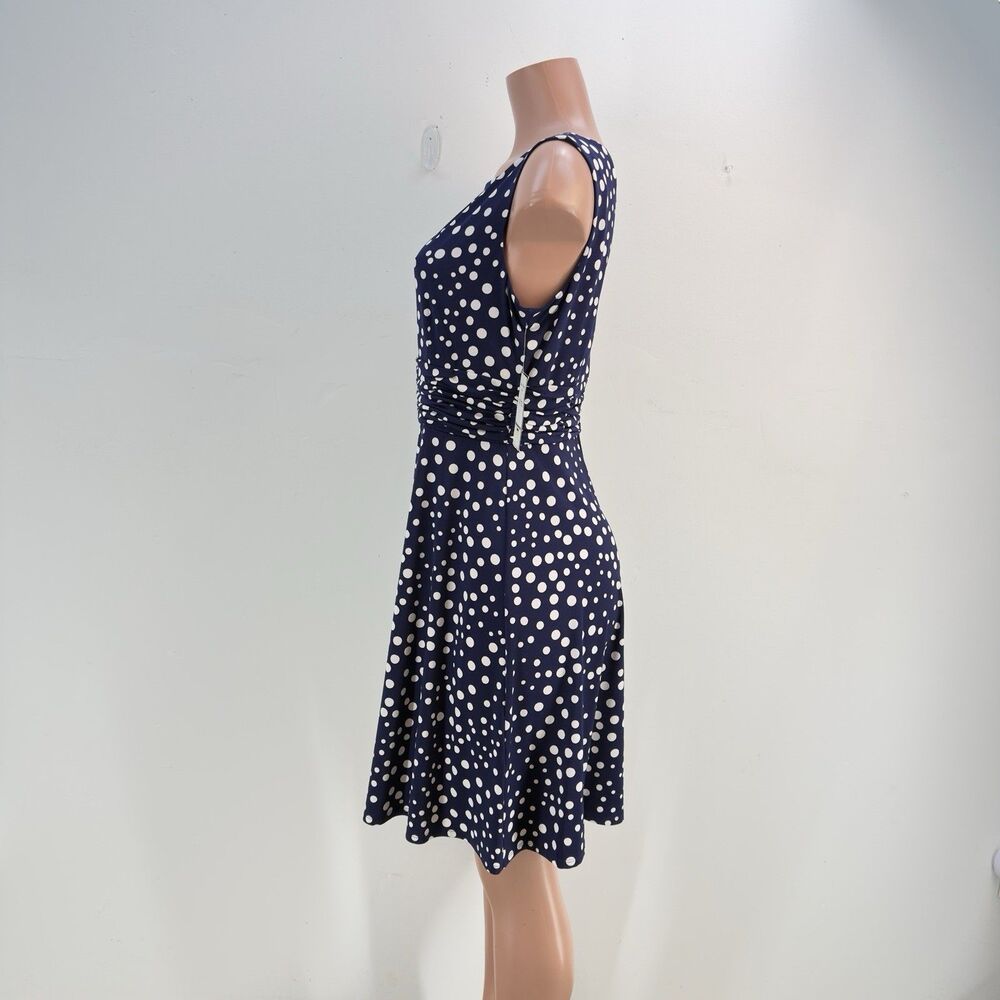 Jessica Howard Womens Midi Stretchy Dress Size PM Missy Blue White Polka Dots - Picture 4 of 15